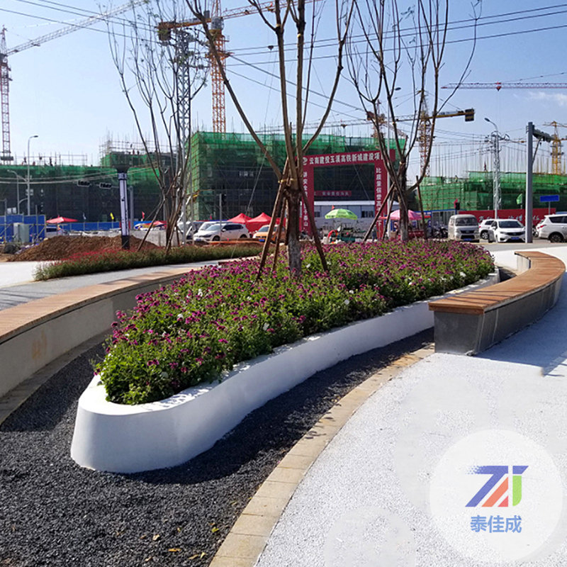 玻璃鋼坐凳花盆組合商場公園休息座椅防腐木創(chuàng)意等候椅子戶外樹池